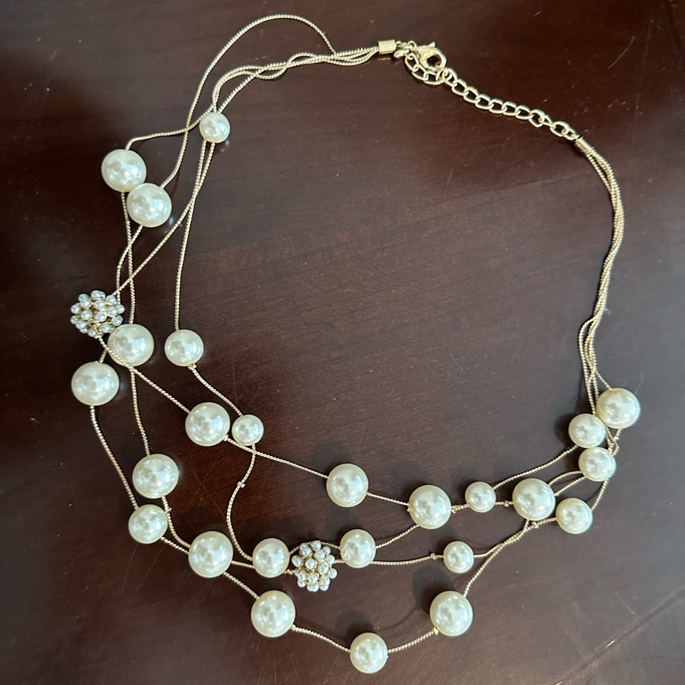 H&M Gold and White Multi-Strand Necklace